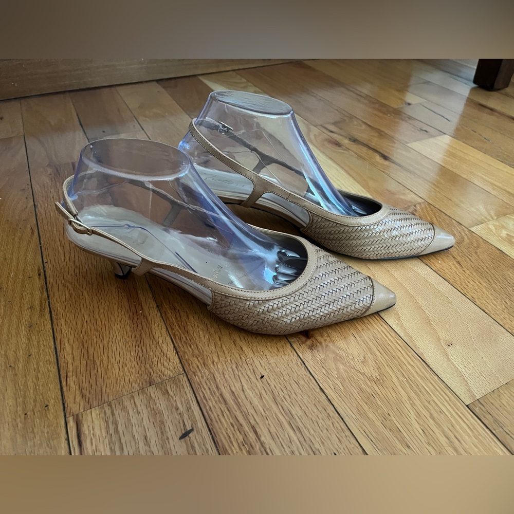 Trotters TanKimberly Mini Weave Sling Back Kitten Heels Size‎ 9W